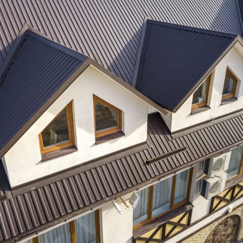 A close up of the roof of a house
